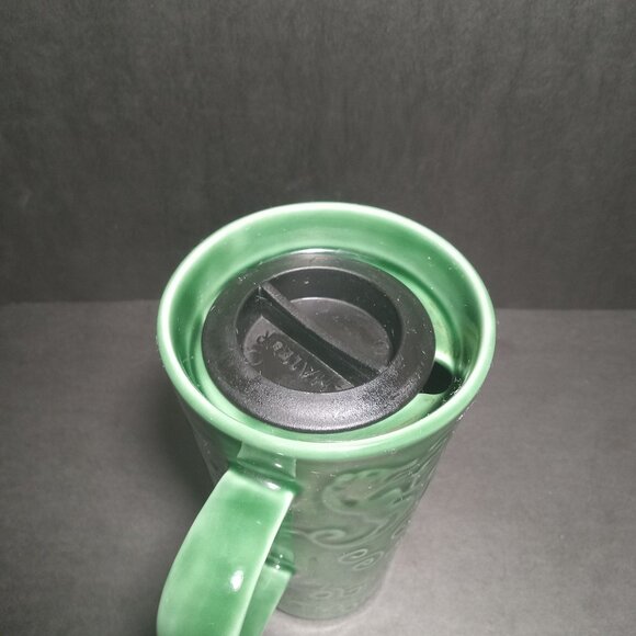 Starbucks Vintage Chaleur Embossed Green Ceramic Travel Mug Siren Mermaid - Picture 8 of 14